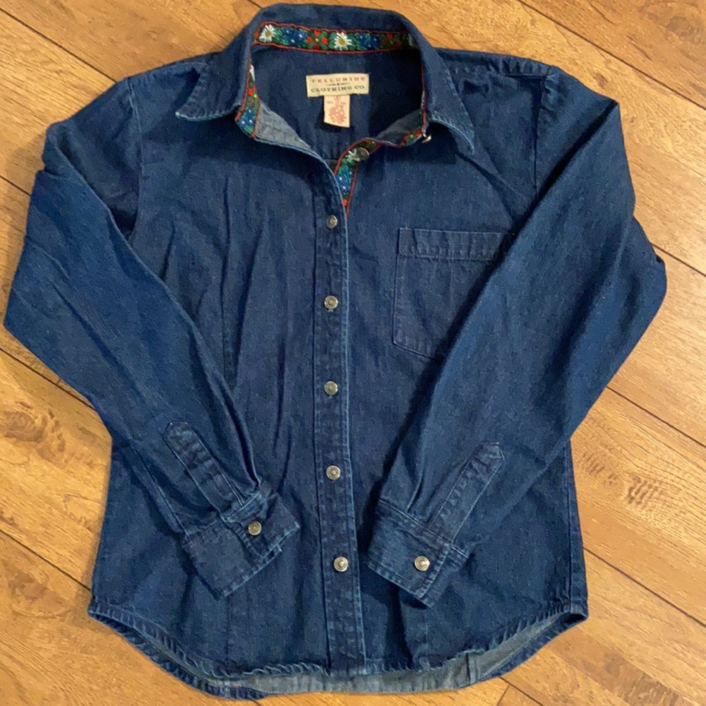 Dark Blue Jeans Shirt with Trim